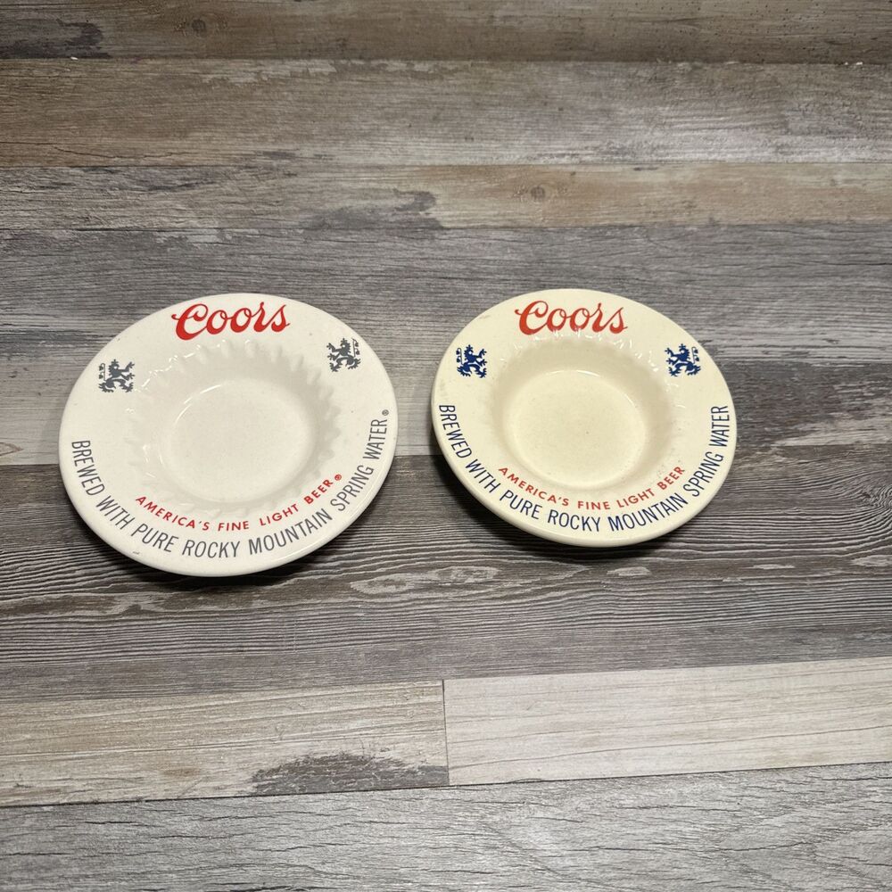 Coors America's Fine Light Beer Vintage Ceramic Ashtray Bar. - Lot of 2